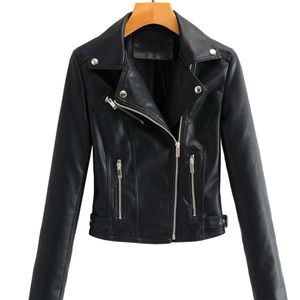 black moto biker zipper pocket jacket classic glam